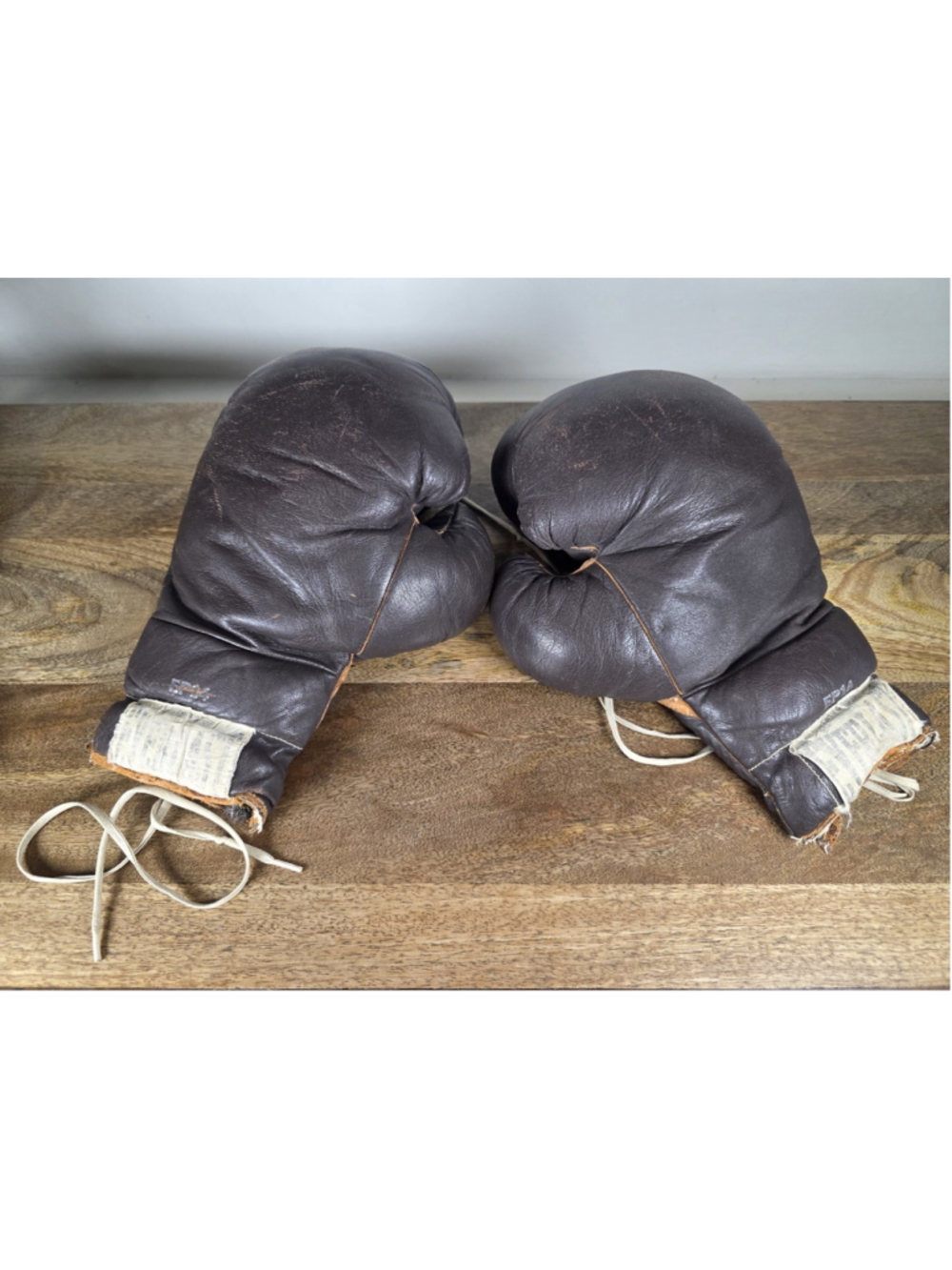 VTG Everlast EP14 Leather Boxing Gloves 1960's Lace Up Brown USA Gym Decor